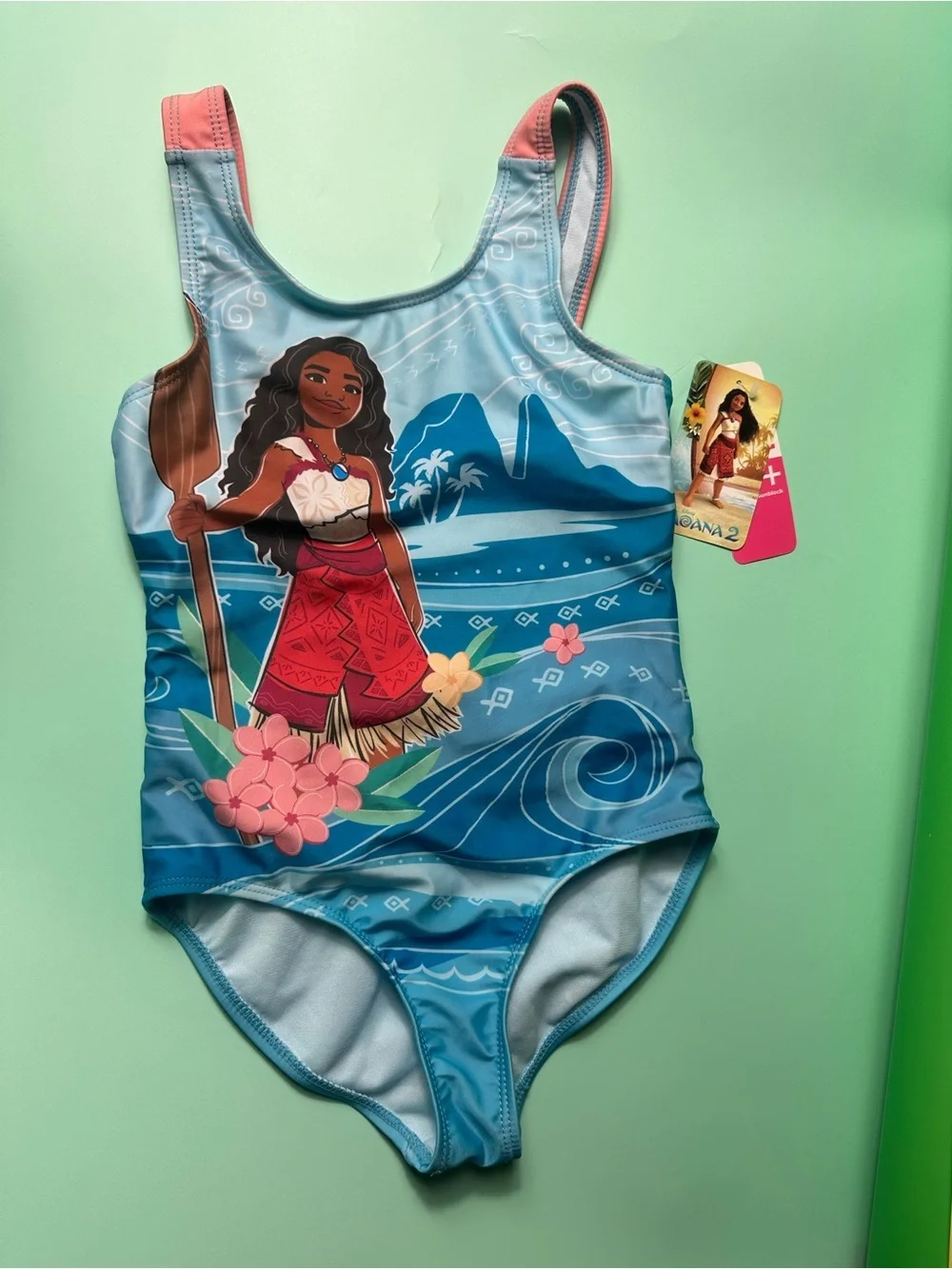 Disney Girls' Blue Swimsuit with Pink Accents and Character Print